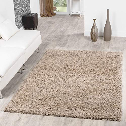 T&T Design Alfombra Shaggy De Pelo Largo para Salón A Precio Inmejorable, Größe:70x140 cm, Farbe:Beige