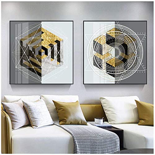 YaShengZhuangShi Tablero de ajedrez Cubo de Oro Mármol Arte de la Pared Pintura de la Lona Geometría Sagrada de Oro Imprimir Life Art Poster Home Wall Art Decor 2x80x80cm sin Marco