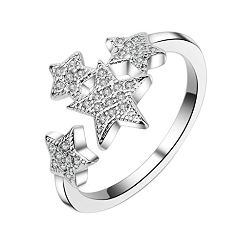 aiuin Anillo Ajustable en Plata Forma de 4 estrellas para mujer con anillo moda elegante Niñas Estilo Nuevo Ajustable abierta