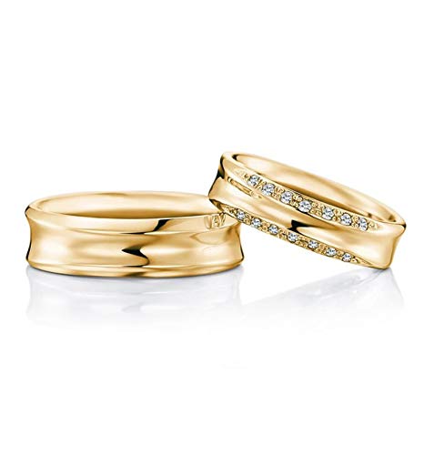 AmDxD 2 Piezas Anillos de Oro Amarillo 18 Kilates Redondo Doble Diamante 0.16ct Anillos Pareja Compromiso Oro Anillo Solitario Mujer Talla 17 & Hombre Talla 15