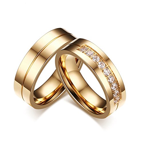 AnazoZ 1PAR Anillos Oro Mujer Hombre Anillos Pareja Boda Anillo Circonita Blanco Anillo de Compromiso Anillo Talla Mujer 17 + Hombre 22