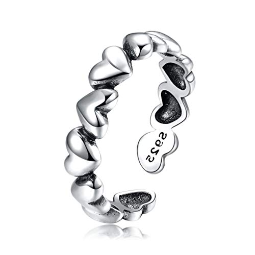 Anillo abierto ajustable de plata de ley, diseño de corazón, para mujeres, adolescentes, niñas, cumpleaños, aniversario, regalo, tamaño J-R