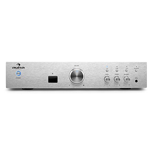 auna AV2-CD508BT - Amplificador de Alta definición , Bluetooth , HomeCinema estéreo , Ecualizador 2 Bandas , Rendimiento 600W , Entrada AUX , Ajuste de Graves y Agudos , Mando a Distancia , Plateado