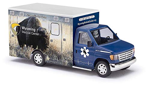 Busch 41848 - Ambulancia Ford E-350 Wyoming Medical Center con Bisonte - Escala 1/87 - Modelo de Ambulancia - modelismo ferroviario