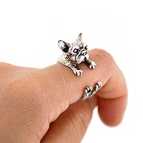 ECYC® Vintage Bulldog Ajustable Animal Hecho A Mano Anillo De Bulldog FrancéS, Plata