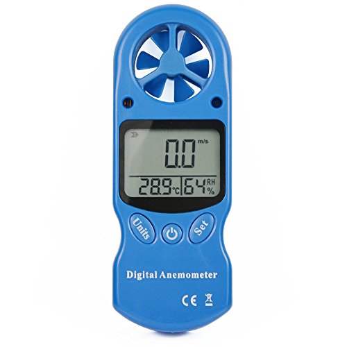 Ehdis® Anemómetro Digital 3 en 1 portátil LCD Velocidad del Viento Temperatura Humedad medidor con higrómetro Termómetro Incluido Correa para el Cuello y Bolsa Protectora