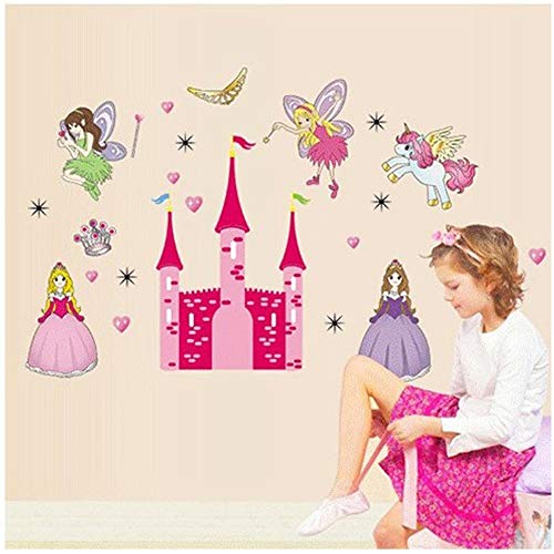 ELGDX Pegatinas de Pared Niños de Dibujos Animados Bebé Cuarto de niños Cuarto de baño amueblado Dormitorio de Dibujos Animados Pegatinas Ángel Castillo