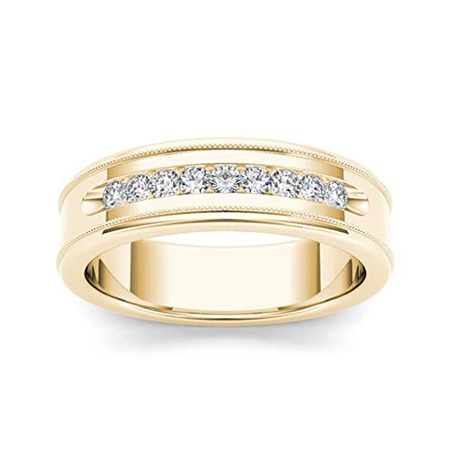 EORj98D Anillo Brillante Anillo De Diamantes Chapados En Oro Amarillo De 14 K para Hombres Y Mujeres Anillo De Compromiso Simple De Moda Adecuado para Regalos De Cumpleaños,10th