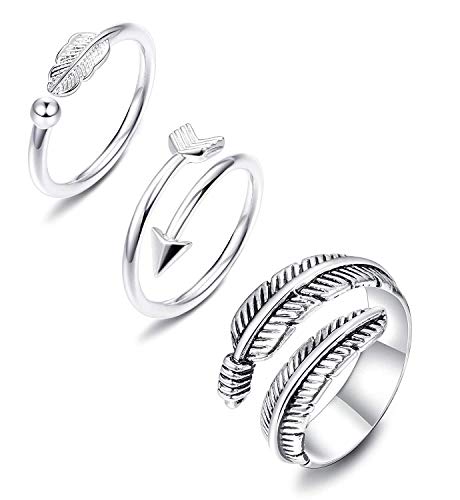 Finrezio 3 Unids Abrir Anillos De Flecha para Las Mujeres Chica Apilable Anillo De Nudillo Anillo De Plumas Ajustable Regalo