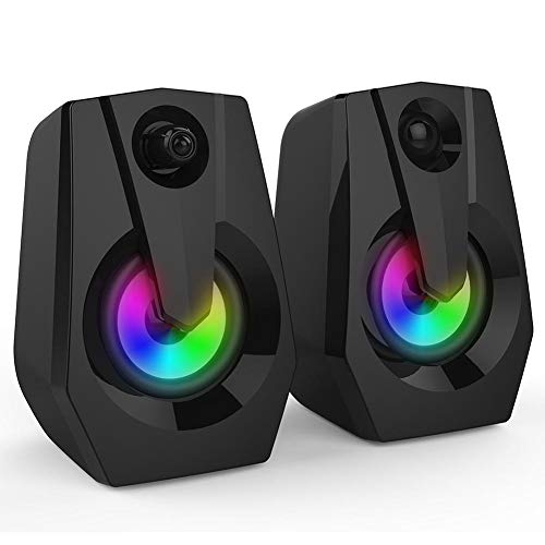 Garsentx Altavoces para computadora, Altavoz Multimedia estéreo bajo con LED de iluminación Colorida Cuernos Dobles, PC Computadora portátil de Escritorio Tableta Smartphones Altavoz