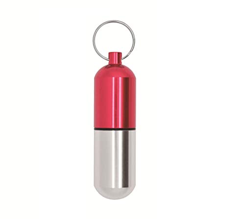 Grenhaven - Pastillero - Función de portabilletes - Impermeable - Aluminio - Rojo y Plateado - Grande - 8 cm