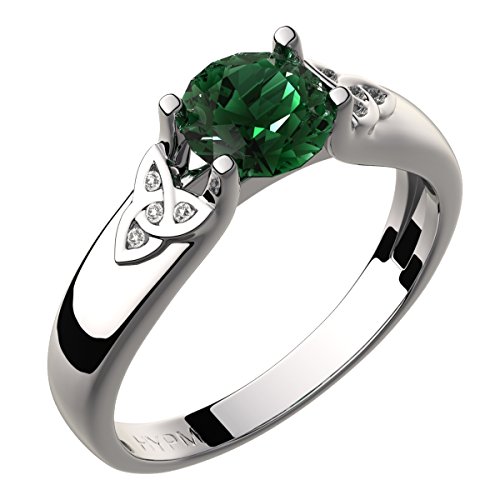 GWG Jewellery Anillos Mujer Regalo Anillo Celta Plata de Ley Circonita Grande de Color Esmeralda Verde Adornado con Nudos de Trinidad Incrustados con Cristales - 9 para Mujeres