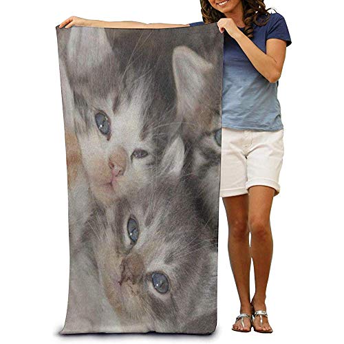 JHDF Toalla de baño súper Suave Lindo Gatito de Gato con Ojos Azules Toalla de Playa de Secado rápido Manta de Viaje Toalla de SPA de natación Tamaño Grande 80 * 130 cm