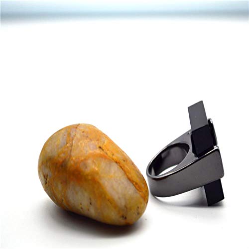 JIANGYA Anillo De Cóctel para Hombres Cuadrado Anillos De Sello De Gran Ancho Moda Mujer Anillo De Dedo Negro Aleación Fiesta De Joyería, 8, Pistola Negra