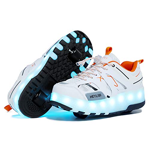 Miarui Zapatos con Ruedas para niños Zapatillas con Ruedas Led Luz Automática de Skate Zapatillas Automática Calzado de Skateboarding con Carga USB para Niños Niñas,Blanco,36