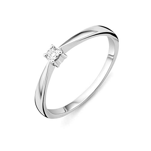 Miore - Anillo de compromiso para mujer, oro blanco de 9 quilates/oro 375, diamante brillante de 0,05 ct