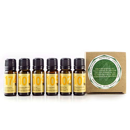 Naissance Aceites Esenciales 100 % Puros Set Regalo – Aceites esenciales top 6: lavanda, naranja dulce, lemongrass, menta, árbol de té y eucalipto - Regalo ideal para alguien especial