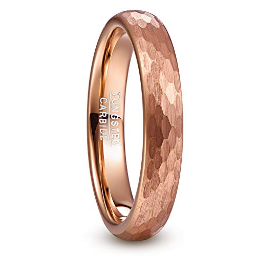 NUNCAD Anillo Mujer Oro Rosa 4mm de Ancho con diseño Martillado, Anillo de tungsteno para Boda, Compromiso, Todos los días y de Placer, tamaño 57 (18,1mm)