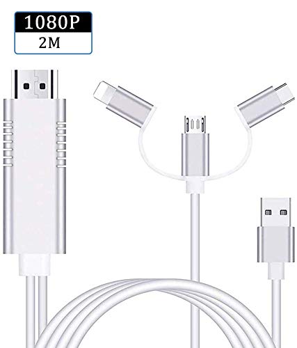 Ozvavzk Telefono a HDMI, Phone a HDMI Cable Convertidor 3 en 1 USB/Tipo C/Flash a HDMI 1080P Adaptador AV Digital Cable Compatible con Huawei/Samsung/Mac/Pod Pad