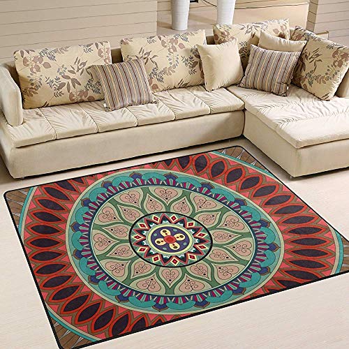 qinzuisp Doormat Colorido Retro Bohemian Pattern Impreso Ligero Repelente Al Agua Alfombra De Piso Área De Hogar Alfombras Sala De Estar Amplio Dormitorio Terraza Patio 150X100Cm