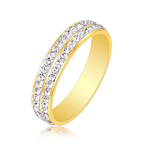 Quoouz Mujer Simple Moda Ligero Multi-Diamante Personalizado Anillos De Acero De Titanio Oro,Tamaño 12