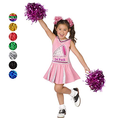 RETON 24 Piezas Pompones de Animadora, Pompón Metálicos de Cheerleading, Pompones de Animación para Niños para Deportes, Juegos, Fiestas, Celebraciones, Espectáculos (Rosa Roja)