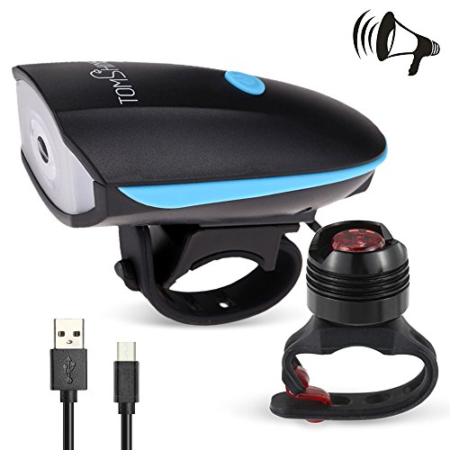 super brillante LED bicicleta luz delantera y luz de la cola 5W 250LM 120dB Altavoz 6 modos de iluminación recargable USB resistente al agua de la antorcha de la bicicleta