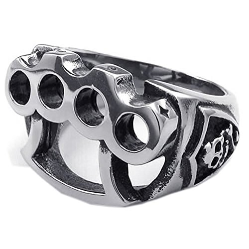 TOOGOO（R） Anillo en forma de craneo de boxeo de hombres Anillo de joyeria de hombres, de acero inoxidable, en forma de craneo guantes de boxeo, negro + plata (12)