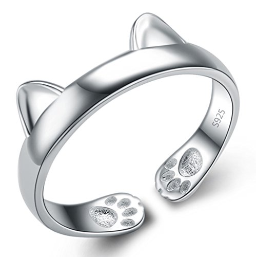 Unendlich U Infinite U Moda Anillo Ajustable Diseño de la Oreja de Gato Plata de Ley 925 para Chica Mujer Tamaño L