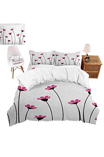 vroselv-home - Juego de Cama de 4 Piezas con 2 Fundas de Almohada, diseño de Margaritas Rosadas, Color Rosa