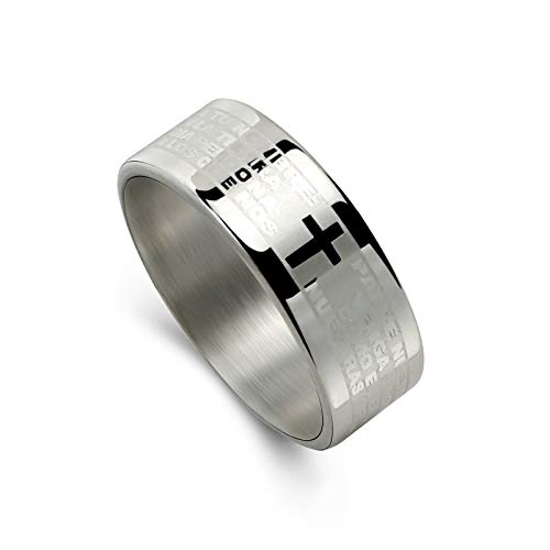 ZBNN Anillo Anillos de Plata para Hombres Mujeres   Anillos de la Biblia de Acero Inoxidable Anillos de joyería de Regalo de los Hombres de Moda Punk, Plata