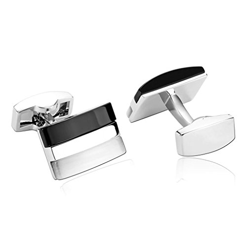 Aienid Joyería 1 par Gemelos Camisas Rodio Plateado Negro Blanco Rayas Rectángulo Retorcido Originales Regalos para Hombre