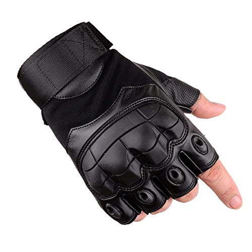 Avril Tian Gants Tactiques Militaires, à moitié Doigt en Caoutchouc Rigide Knuckle Gants pour extérieur d'exercice d'escalade Course randonnée Camping Cyclisme Moto, Noir, Taille M