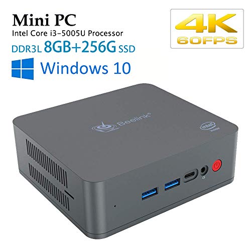 Beelink U55 Mini PC Ordenador de Sobremesa con Windows 10, CPU Intel Core i3-5005U, 8GB RAM + 256GB SSD, 2.4 + 5.8GHz WiFi, Intel HD Graphics 5500, 4K, H.265, 1000Mbps, BT 4.0