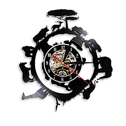 BFMBCHDJ African Zoo Vinyl Record Reloj de Pared Decoración del hogar Reloj de Pared Vinyl Record Reloj de Pared Retro Nostalgic Art Reloj de Pared A1 con LED 12 Pulgadas