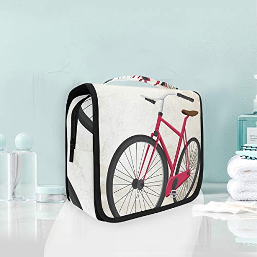 Bicicleta De Arte Rojo Antiguo Bolsas de Aseo Neceser de Maquillaje Colgante Plegable Cosmético Bolso de Artículos de Tocado para Mujeres Niñas