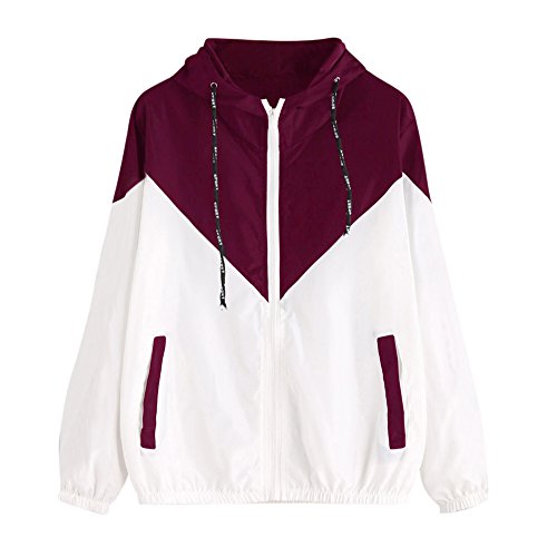 DEELIN OtoñO De La Mujer Y El Invierno De Manga Larga Patchwork Delgada Capucha Cremallera Casual Sudadera Deportiva Chaqueta (M, Rojo)