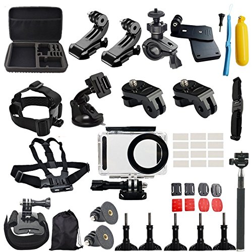 flycoo conjunto de 50: accesorios para Xiaomi mijia 4 K Cámara de acción Carcasas impermeable selfie perche bandolera Base Fijación Tornillo para natación esquí remo escalada bicicleta Camping etc