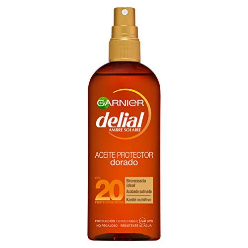 Garnier Delial Dorado Sublime Aceite Protector Solar para Pieles Morenas que se Broncean Fácilmente, Protección Media SPF20 - 150 ml