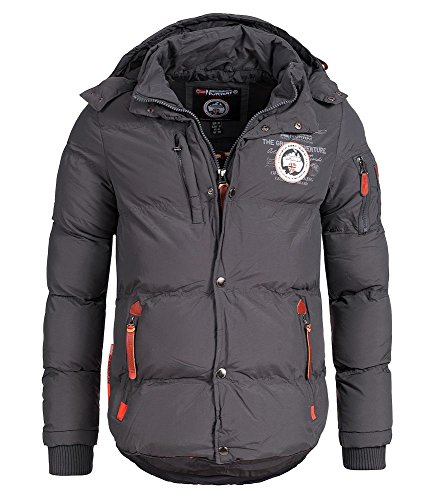 Geographical Norway Chaqueta acolchada de invierno para hombre, con capucha gris oscuro XXL