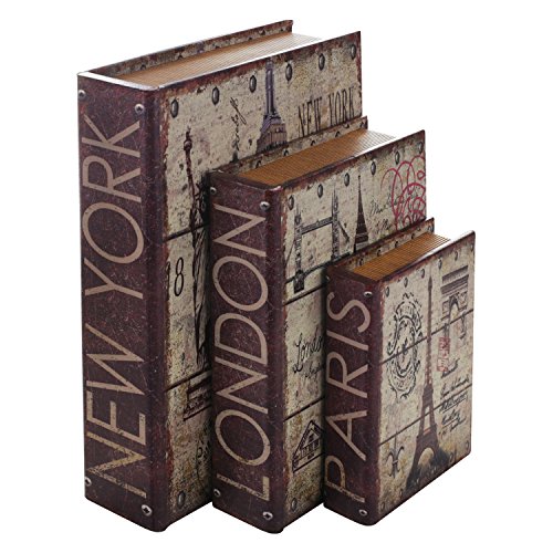 HMF 80961 Libro Segura"Ciudades" Conjunto de 3, Aspecto Antiguo, Caja de Caudales Camuflada, 32,5 x 23,5 x 7,5 cm