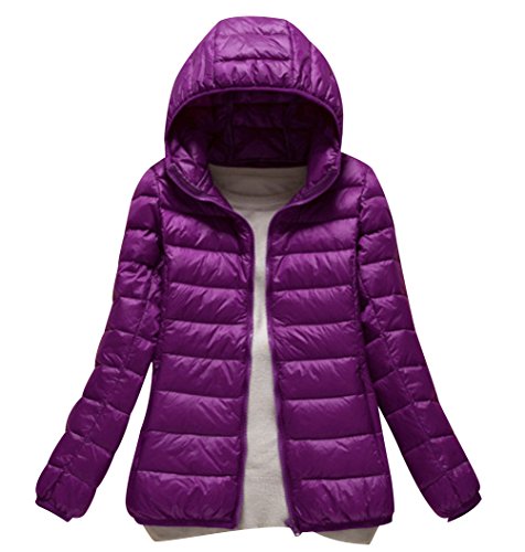 ISSHE Abrigo Plumas con Capucha Mujer Abrigos Acolchado Plumiferos Ligeros Chaquetas Chaquetones Plumon Anorak Plumifero Corto Cazadoras Chaqueta Acolchada Mujer Plumas Ultralight Invierno Morado S