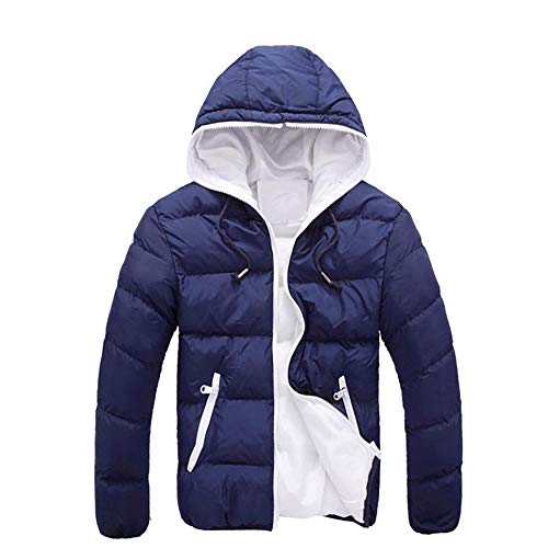 JiaMeng Hombre Invierno Cazadoras De Plumas Calor Grueso Manga Larga Slim Chaqueta Cálida Casual con Capucha Abrigo de Invierno Grueso Parka Abrigo (Armada,L)