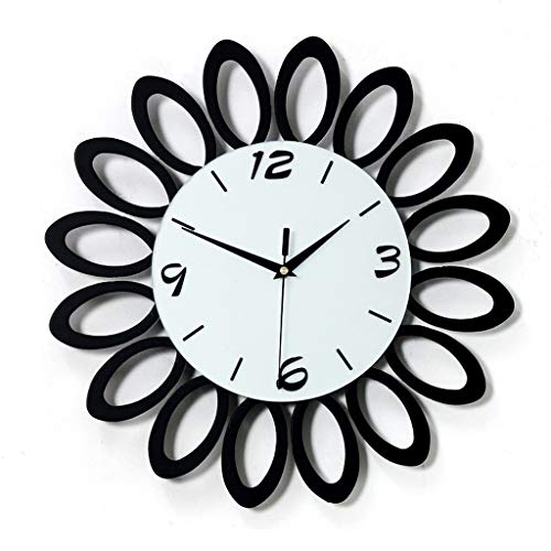 Jixi Sin Hacer tictac Reloj de Pared Mute Creativo Simple Salón Dormitorio Cocina Estudio Reloj de Pared de Madera Esfera Blanca Redonda (Color : Black)