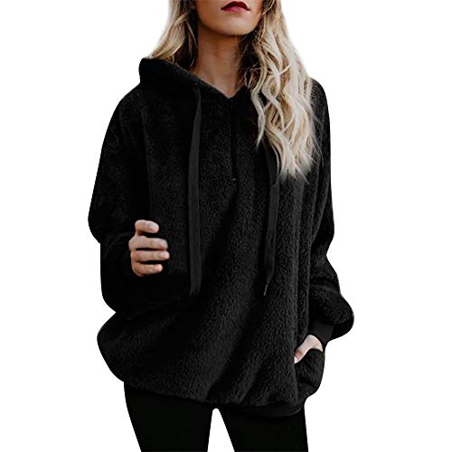 Logobeing Chaqueta Suéter Abrigo Jersey Mujer Invierno Talla Grande Hoodie Sudadera con Capucha Mujer Caliente y Esponjoso Top (4XL, Negro 2)