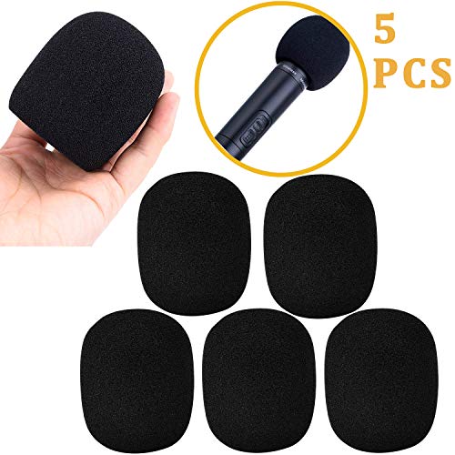 Paquete de 5 Mini cubierta de espuma Micrófono del parabrisas Micrófono cubierta Pantalla de espuma de mano para MXL y audio, Filtro pop perfecto para grabación, Negro