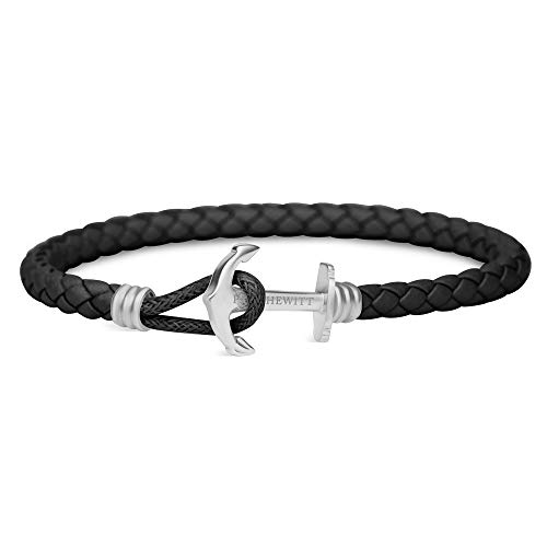 Paul Hewitt Pulsera de Cuero con Ancla para Hombre o Mujer PHREP Lite - Pulsera de Cuero Negro, Brazalete con Ancla, Accesorio de Acero Inoxidable bañado en Plata