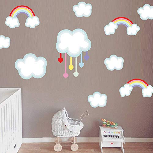 Pegatinas De Pared Acuarela Arco Iris Tatuajes De Pared Diy Nubes Blancas Estrellas Autoadhesivo Pvc Arte De La Pared Pegatinas De Pared Decoración Para Habitación De Niños Dormitorio