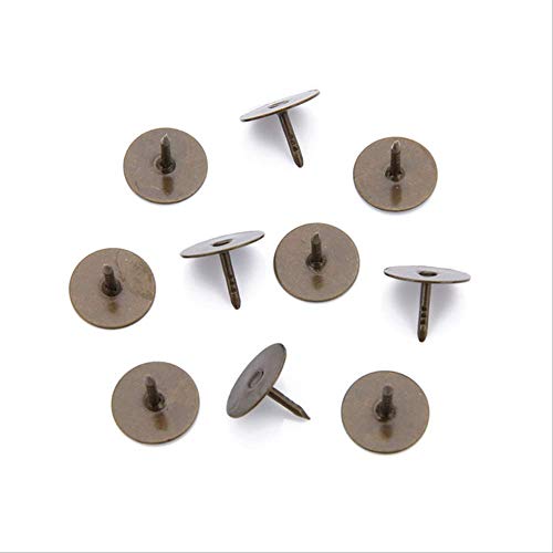 PXNH 50pcs / lot Flat Round Tack Glue Tie Tack Scatter Pin Broche Pin de solapa 15mm pad Bronce antiguo