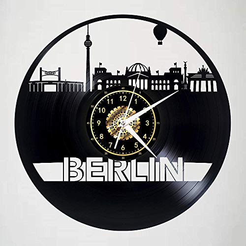 SKYTY Reloj de Pared de Vinilo Iglesia Conmemorativa de Berlín-Kaiser Wilhelm - Ambiente Retro Silueta Registro Hecho a Mano Home Art Decor con led de 12 Pulgadas